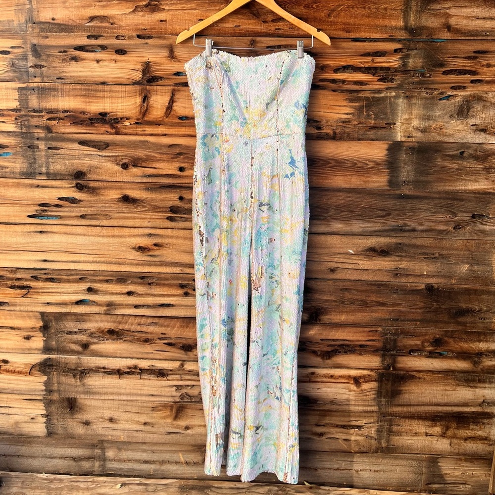 DRESS THE POPULATION | Andy Ivory Sage Gold Sequin Romper Jumpsuit M